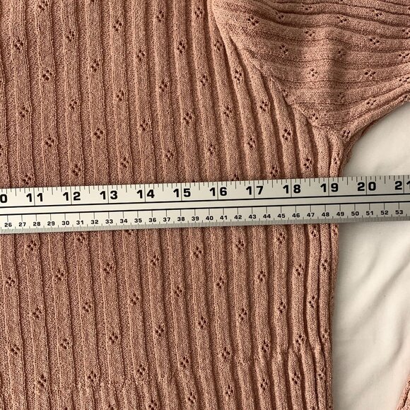 Lulus Women's Ribbed Eyelet Long Sleeve Bodycon Midi Dress Pink Sz XL Mock Neck - Picture 4 of 5